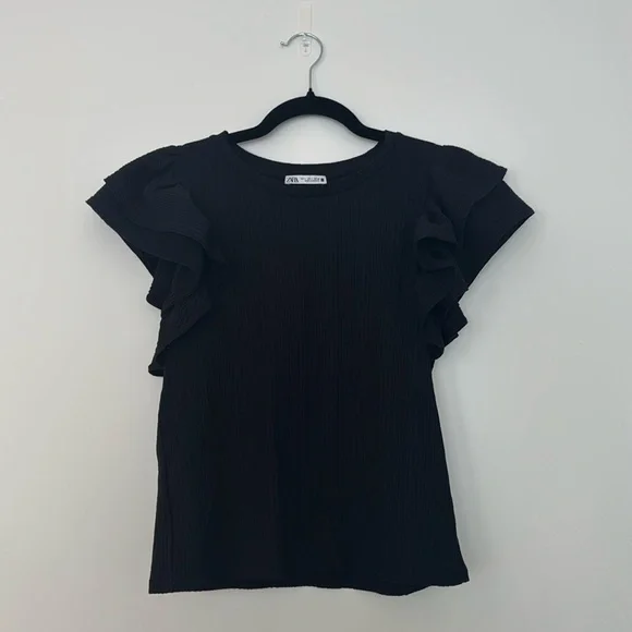 Zara Ribbed Flutter Top - Picture 2 of 5